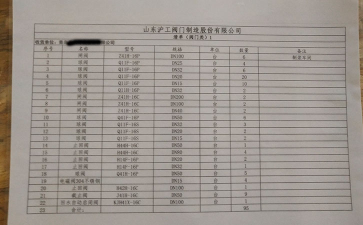 閘閥、球閥、止回閥發(fā)貨清單